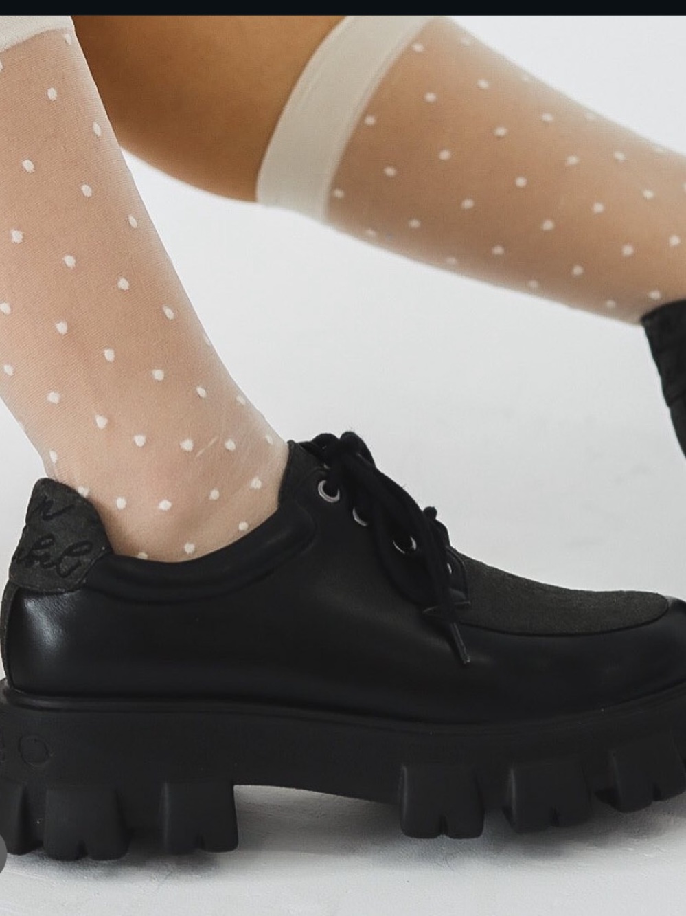 Women's Black Chunky Lug Sole Lace-Up Loafers